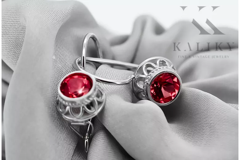 Sterling silver 925 Ruby Earrings Vintage Jewlery vec117s